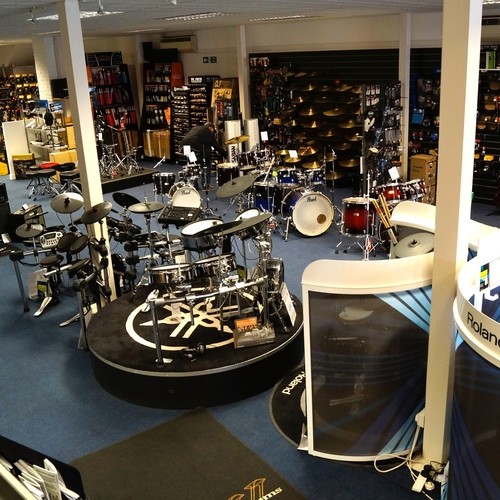 Our Drum Dept, full of Electric Drums, Acoustic Drums and a huge range of Drum Accessories